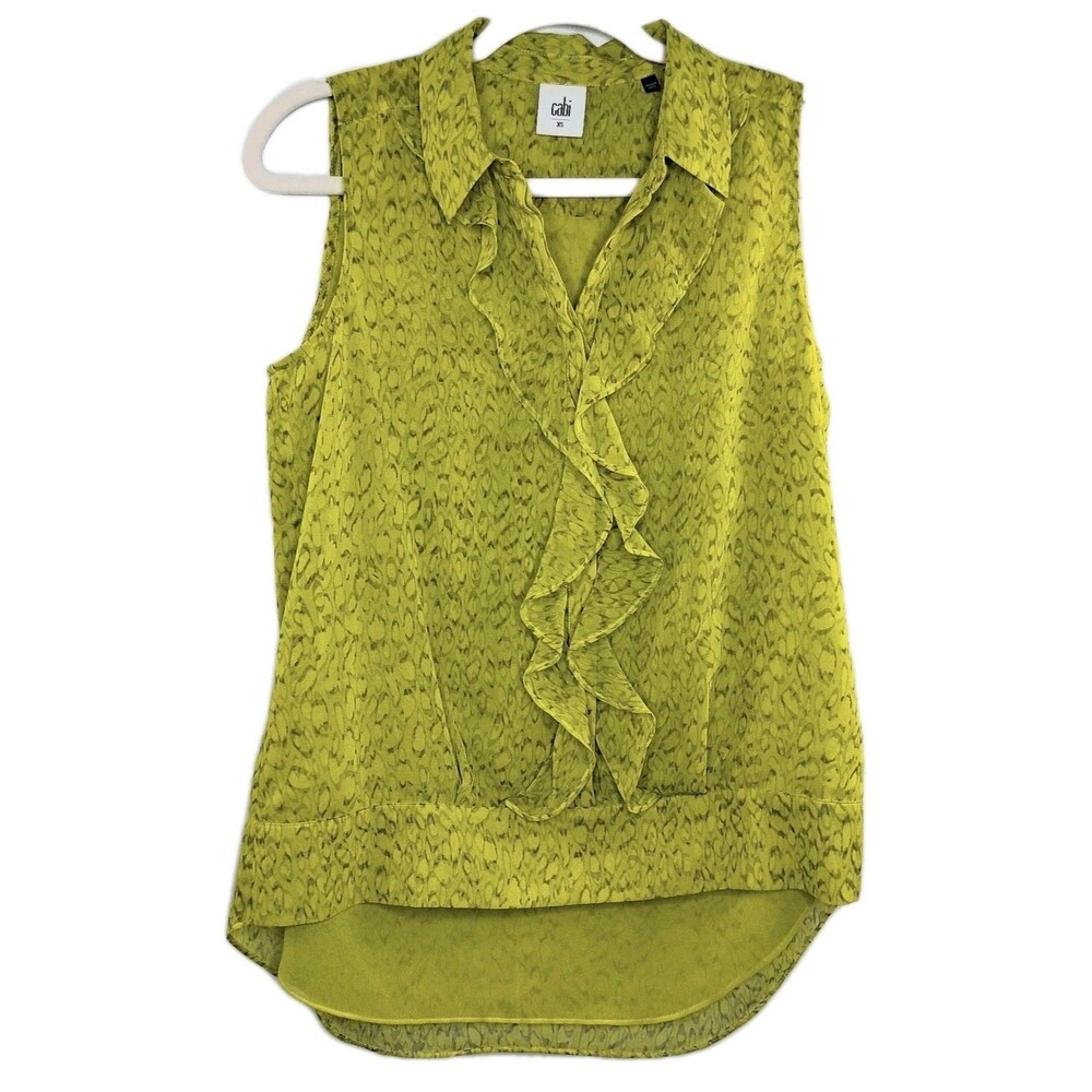 CAbi Womens Small Chartreuse Reign Sleeveless Ruffle Tank Office Business